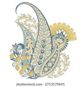 Paisley Vector Pattern. Floral Isolated Asian Illustration