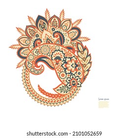 Paisley vector pattern. Isolated Fantastic flower, leaves