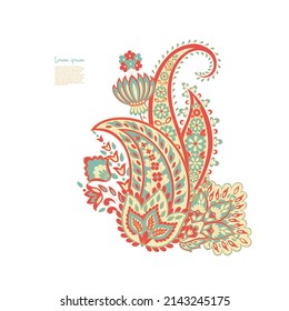 Paisley vector pattern. Isolated Fantastic flower, leaves