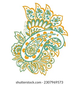 Paisley vector pattern. Isolated Fantastic flower, leaves