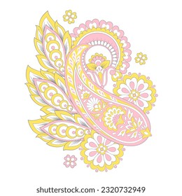 Paisley vector pattern. Isolated Fantastic flower, leaves