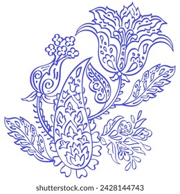 Paisley vector pattern. Isolated Fantastic flower, leaves