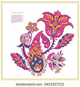 Paisley vector pattern. Isolated Fantastic flower, leaves