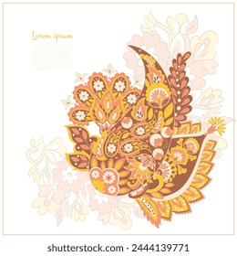 Paisley vector pattern. Isolated Fantastic flower, leaves