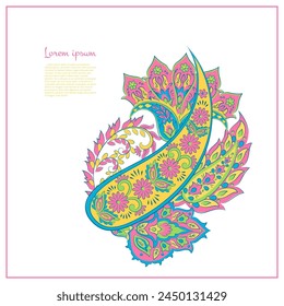 Paisley vector pattern. Isolated Fantastic flower, leaves