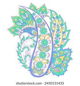 Patrón de Vector Paisley. Flor fantástica aislada, hojas