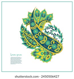 Paisley vector pattern. Isolated Fantastic flower, leaves