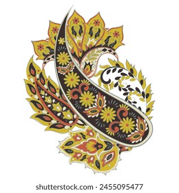 Paisley vector pattern. Isolated Fantastic flower, leaves