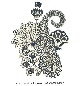 Paisley vector pattern. Isolated Fantastic flower, leaves