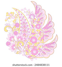 Paisley vector pattern. Isolated Fantastic flower, leaves