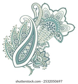 Paisley vector pattern. Isolated Fantastic flower, leaves