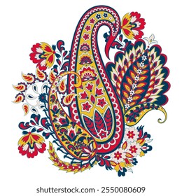 Paisley vector pattern. Isolated Fantastic flower, leaves