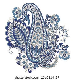 Paisley vector pattern. Isolated Fantastic flower, leaves