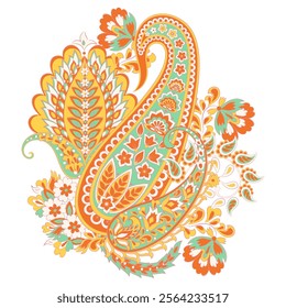 Paisley vector pattern. Isolated Fantastic flower, leaves