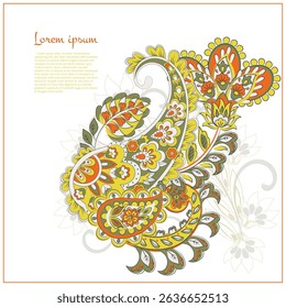 Paisley vector pattern. Isolated Fantastic flower, leaves