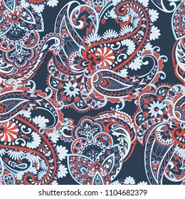 Paisley Vector Pattern. Seamless Asian Textile Background