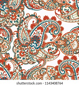 Paisley Vector Pattern. Seamless Asian Textile Background