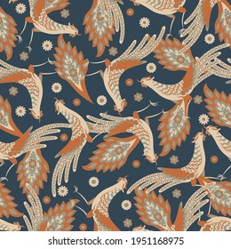 Paisley vector seamless.  Damask style fabric illustration with Birds