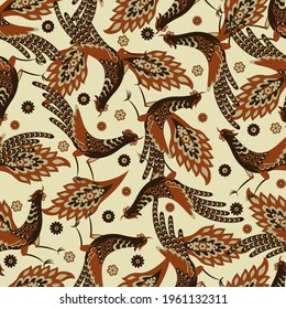 Paisley vector seamless.  Damask style fabric illustration with Birds