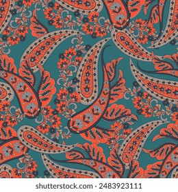 Diseño sin costuras de Vector Paisley con impresionantes flores y hojas en un estilo inspirado en el batik. Antiguas de fondo