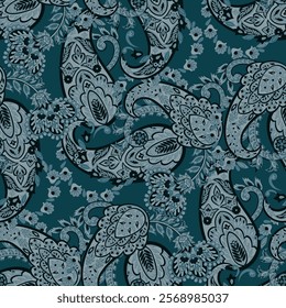 Paisley vector seamless design featuring stunning flowers and leaves in a batik-inspired style. Vintage backdrop