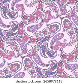 Vector Paisley de diseño sin costuras de flores y hojas en un estilo inspirado en el batik. Telón de fondo de tela de Antiguas