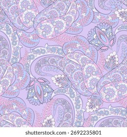 Paisley vetor sem costura design flores e folhas em um estilo inspirado batik. Fundo de tecido vintage