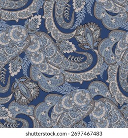 Paisley Vektor nahtloses Design Blumen und Blätter in einem Batik-inspirierten Stil. Vintage Fabric-Hintergrund