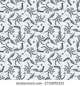 Vector Paisley de diseño sin costuras de flores y hojas en un estilo inspirado en el batik. Telón de fondo de tela de Antiguas