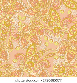 Paisley Vektor nahtloses Design Blumen und Blätter in einem Batik-inspirierten Stil. Vintage Fabric-Hintergrund