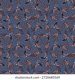 Vector Paisley de diseño sin costuras de flores y hojas en un estilo inspirado en el batik. Telón de fondo de tela de Antiguas