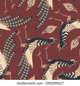 Paisley vector seamless pattern with Birds. Damask style fabric illustration