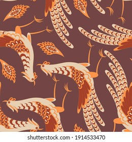 Paisley vector seamless pattern with Birds. Damask style fabric illustration