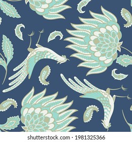 Patrón sin fisuras del vector Paisley con aves. Ilustración de tejido de estilo Damasco