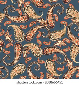 Paisley vector seamless pattern with Birds. Damask style fabric illustration