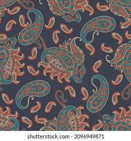 Paisley vector seamless pattern with Birds. Damask style fabric illustration
