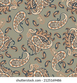 Paisley vector seamless pattern with Birds. Damask style fabric illustration