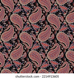 Paisley vector seamless pattern with Birds. Damask style fabric illustration