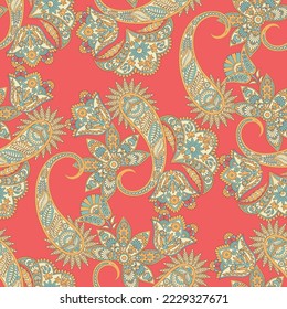 Patrón sin fisuras del vector Paisley con aves. Ilustración de tejido de estilo Damasco