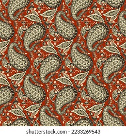 Paisley vector seamless pattern with Birds. Damask style fabric illustration