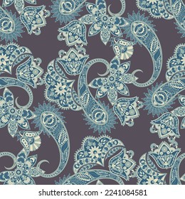 Paisley vector seamless pattern with Birds. Damask style fabric illustration