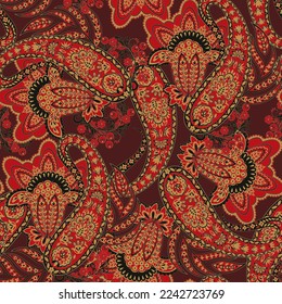 Paisley vector seamless pattern with Birds. Damask style fabric illustration