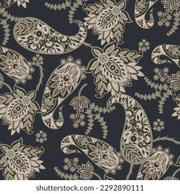 Paisley vector seamless pattern with Birds. Damask style fabric illustration