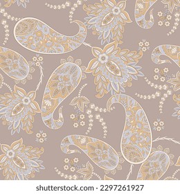 Paisley vector seamless pattern with Birds. Damask style fabric illustration