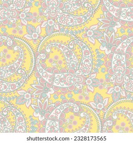 Paisley vector seamless pattern with Birds. Damask style fabric illustration
