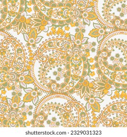 Paisley vector seamless pattern with Birds. Damask style fabric illustration