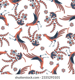Patrón sin fisuras del vector Paisley con aves. Ilustración de tejido de estilo Damasco