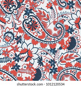 Paisley vector seamless pattern. Fantastic flower, leaves. Textile bohemian print. Batik painting. Vintage