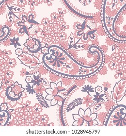Paisley vector seamless pattern. Fantastic flower, leaves. Textile bohemian print. Batik painting. Vintage