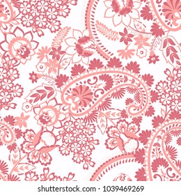 Paisley vector seamless pattern. Fantastic flower, leaves. Textile bohemian print. Batik painting. Vintage